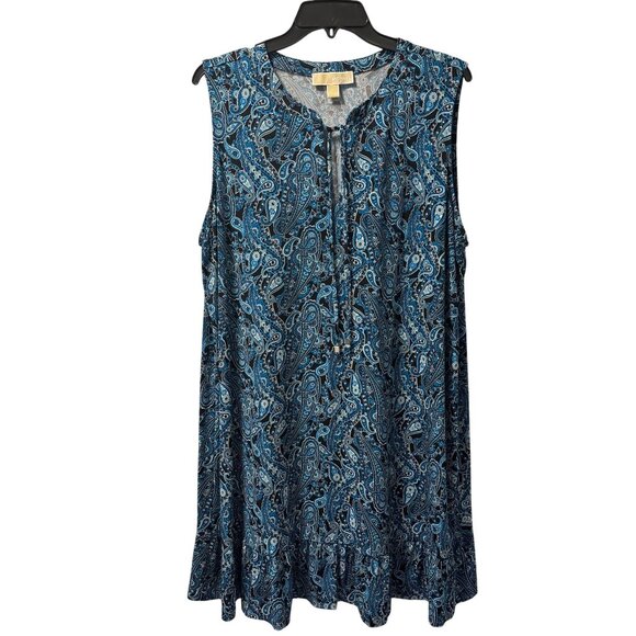 Michael Kors Paisley Sleeveless Dress Sz 2X Blue/Black Polyester Blend - Picture 1 of 12